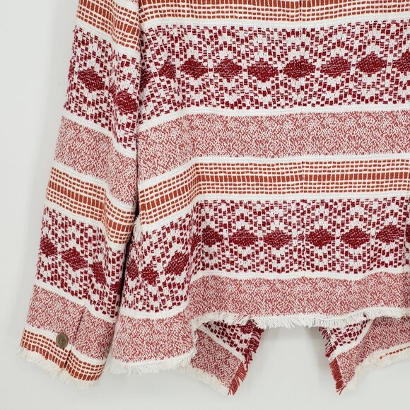 LOFT Fringe Trim Geometric Tweed Open Front Blazer Jacket 4 Red Orange - Picture 8 of 9